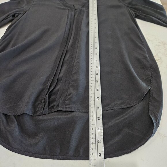 Vince Silk Blouse Small Picot Edge V-Neck Black Long Sleeve Quiet Luxury Career - Picture 10 of 11